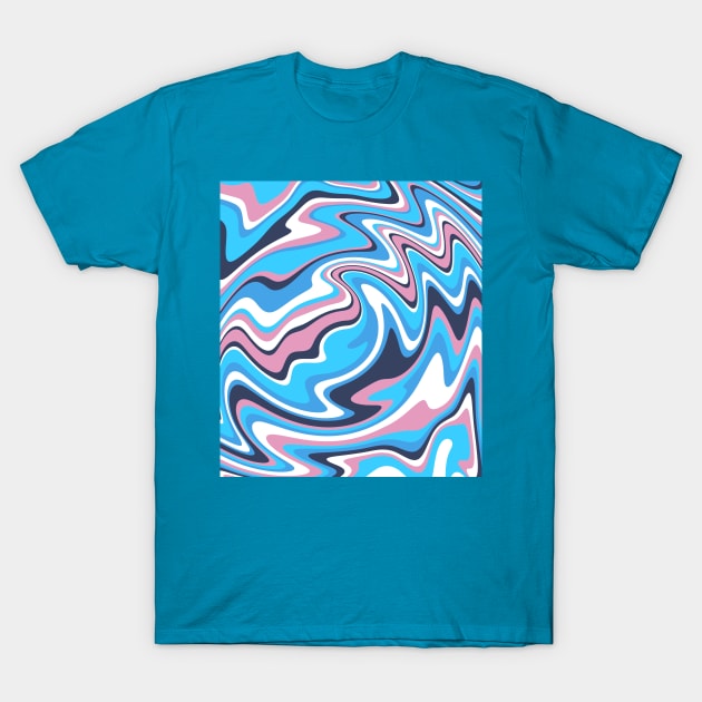 Colorful Liquid Warp Abstract Swirl - Blue and Pink T-Shirt by Suneldesigns